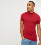 Asos Design Tall Muscle Fit T-shirt With Turtleneck In Red - Red