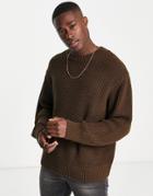 River Island Crew Neck Sweater In Brown