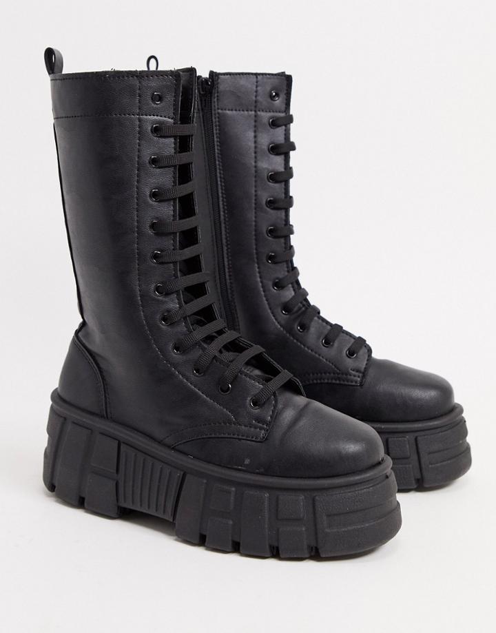 Asos Design Athens 2 Chunky High Lace Up Boots In Black