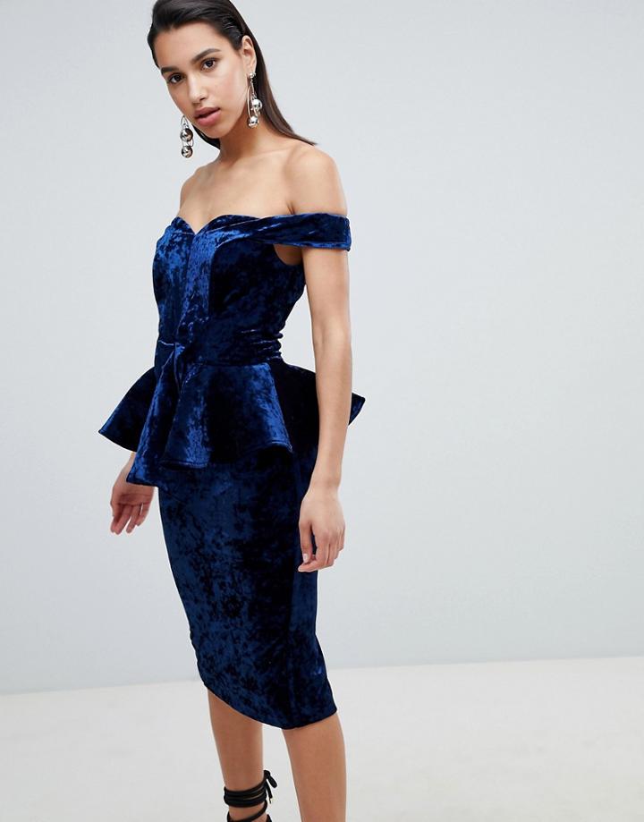 The 8th Sign Velvet Peplem Midi Dress - Navy