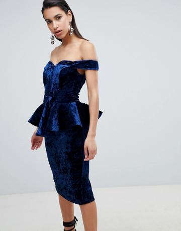 The 8th Sign Velvet Peplem Midi Dress - Navy