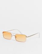Asos Design Slim Square Aviator With Orange Gradient Lens In Gold