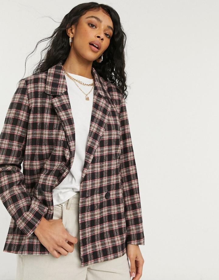 Heartbreak Double Breasted Blazer In Brown And Red Plaid Set-multi