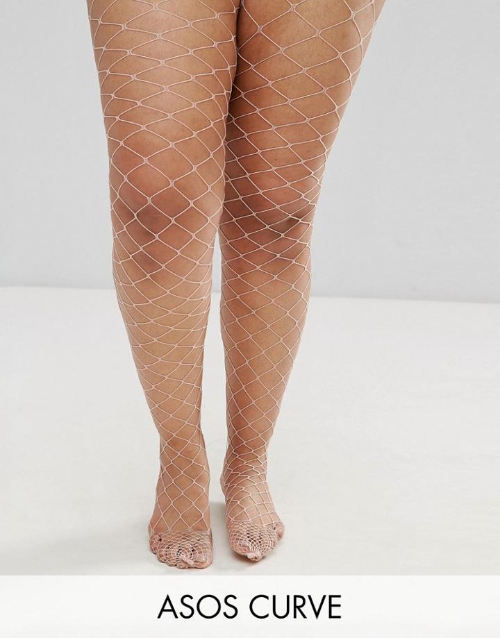 Asos Curve Oversized Fishnet Tights In Pink - Pink