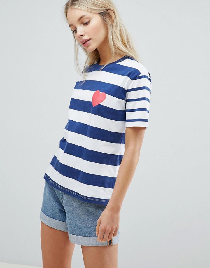 Asos Design T-shirt In Mix & Match Stripe With Heart Print - Multi