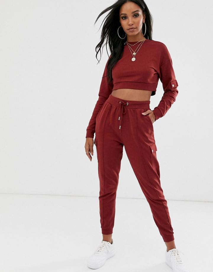 Asos Design Tracksuit Cropped Sweat / Jogger With Utility Details - Orange