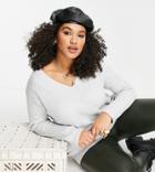 Only Curve V Neck Sweater In Pale Blue-blues