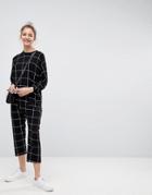 Asos Design Minimal Jersey Jumpsuit With Batwing Sleeve In Check Print-black