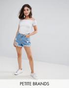New Look Petite Ripped Mom Shorts - Blue