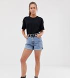 Bershka Mom Short In Blue - Blue