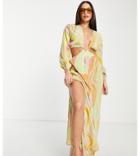Asos Design Tall Cut Out Lattice Waist Maxi Beach Dress In Swirl Print-multi