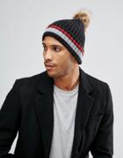 7x Beanie Hat With Fur Pom Pom - Red