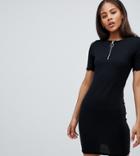 Asos Design Tall Mini T-shirt Dress With Zip Neck - Black