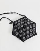 Glamorous Floral Beaded Hexagonal Shoulder Bag-black