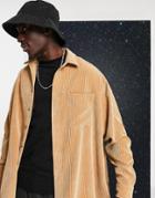 Asos Design Irregular Cord Extreme Oversized Fit Shirt In Camel-brown
