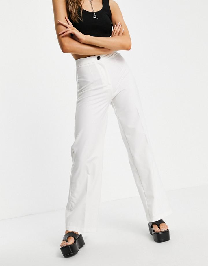Bershka Slouchy Dad Wide Leg Tailored Pants In White