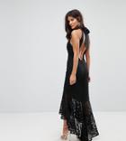 Jarlo Allover Cutwork Lace High Low Maxi Dress With Tie Neck Detail - Black