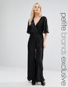 Fashion Union Petite Mini Pleated Plunge Front Jumpsuit - Black