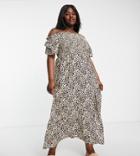 Influence Plus Off-the-shoulder Beach Maxi Dress In Leopard Print-brown
