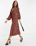 Glamorous Midi Wrap Dress In Red Rose Floral
