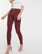 River Island Molly Skinny Jeans In Red Check-blue