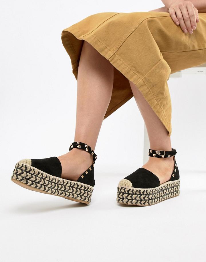 Prettylittlething Stacked Espadrille Sandals - Black