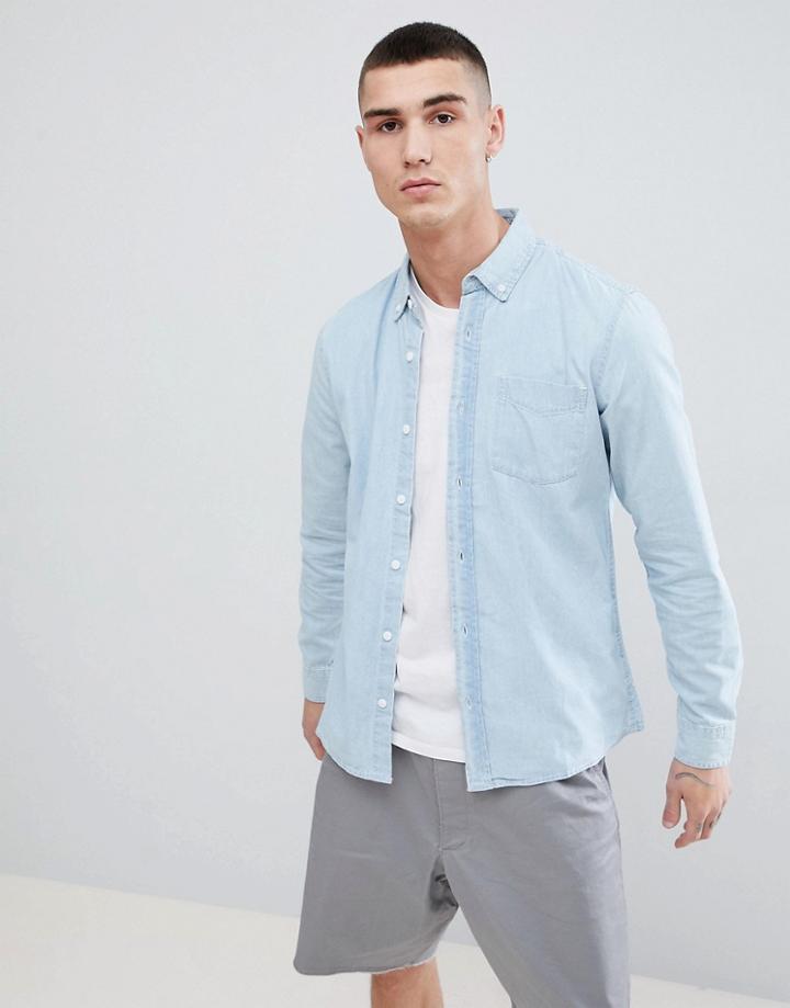 Pull & Bear Denim Shirt In Light Blue - Blue