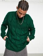 Asos Design Oversized Chunky Knit Sweater In Dark Green