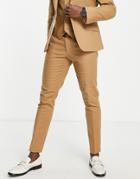 Asos Design Skinny Linen Suit Pants In Tobacco-brown
