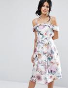 Chi Chi London Off Shoulder Floral Midi Dress In Sateen - Multi