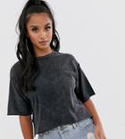 Asos Design Petite Raw Seams T-shirt In Washed Charcoal-gray