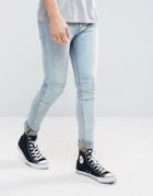 Asos Super Skinny Jeans In Light Wash Blue With Cut And Sew Panel - Blue