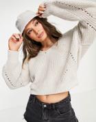 Abercrombie & Fitch Slouchy V Neck Sweater In Cream-white