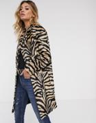 Helene Berman Faux Hair Coat In Zebra-multi