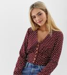 Miss Selfridge Linen Top With Buttons In Polka Dot-red