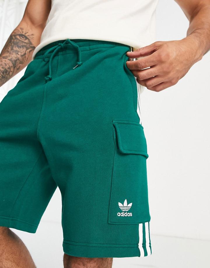 Adidas Originals Adicolor Three Stripe Cargo Shorts In Collegate Green
