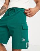 Adidas Originals Adicolor Three Stripe Cargo Shorts In Collegate Green