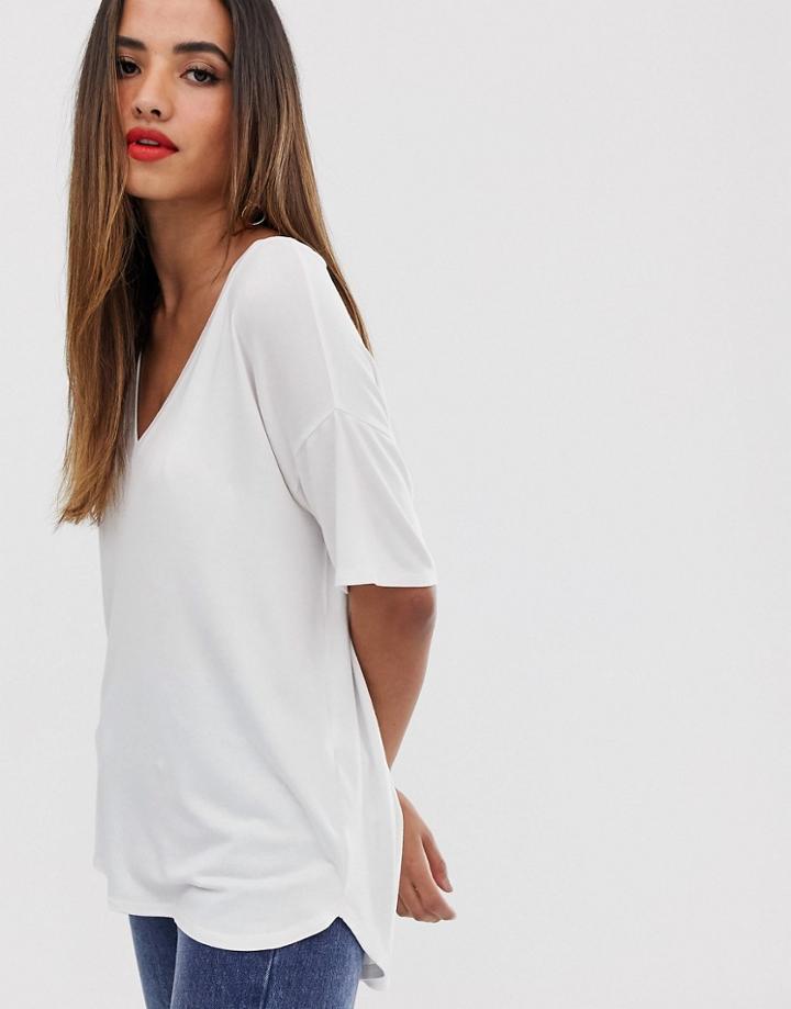 Asos Design V Neck Oversized T-shirt In Textured Jersey In White