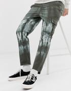 Asos Design Slim Cargo Pants In Dark Green Tie Dye