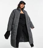 Asos Design Curve Quilted Longline Puffer Coat In Charcoal-grey