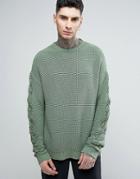 Asos Super Slouchy Sweater With Textured Sleeves - Green