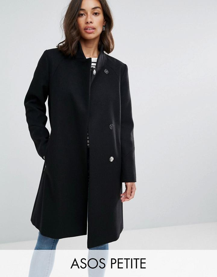 Asos Petite Smart Slim Coat With Funnel Neck - Black
