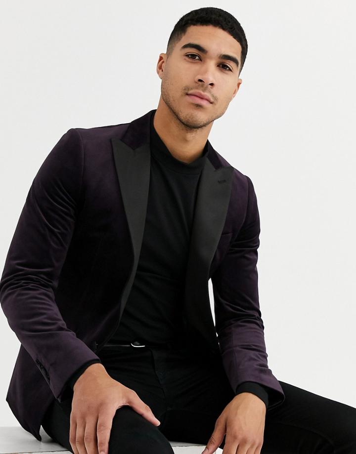 Gianni Feraud Skinny Fit Velvet Satin Peak Lapel Jacket