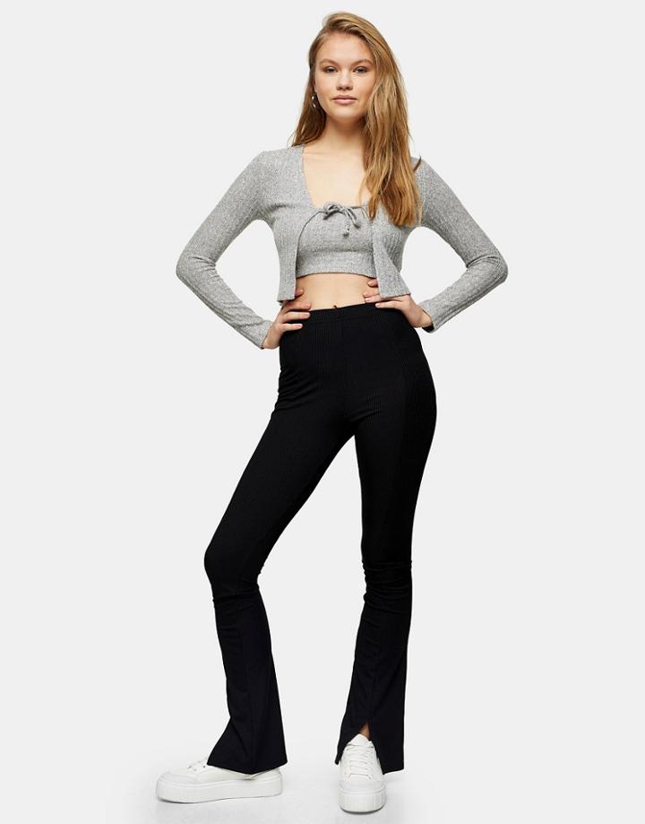 Topshop Split Front Flare Pants In Black
