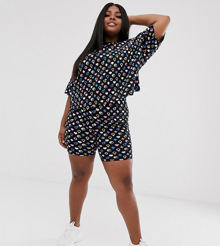 Asos Design Curve Two-piece Legging Short In Monogram Print - Multi