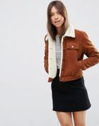 Asos Cord Cropped Jacket With Borg In Rust - Brown