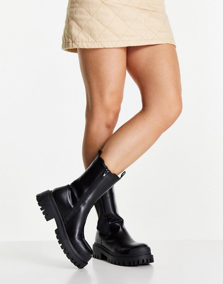 Missguided Calf High Boots With Chunky Sole In Black