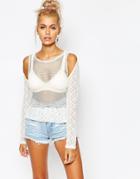 The Ragged Priest Mesh & Lace Layer Cold Shoulder Top - Cream