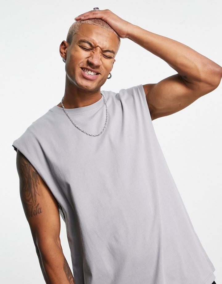 Topman Oversized Fit Organic Tank In Gray