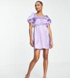 Flounce London Petite Square Neck Mini Dress In Lilac-purple